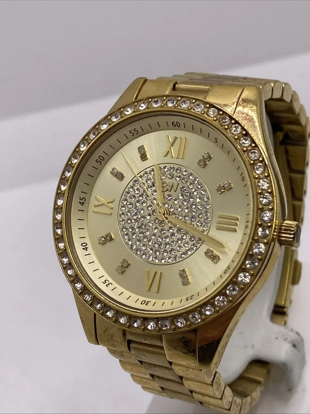 Womens Gold Tone Rhinestone Watch New Battery